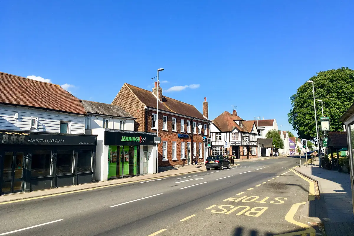 Shops and houses along Rainham High Street.
