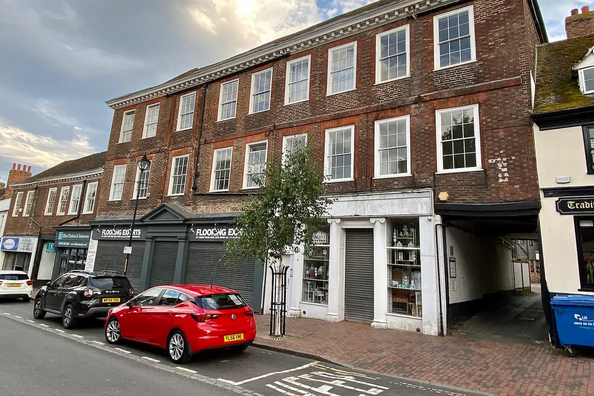 Shopfronts in the old George Inn building on Sittingbourne High Street.