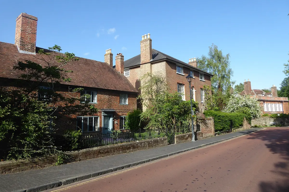 Brick cottages along Swan Street in West Malling.