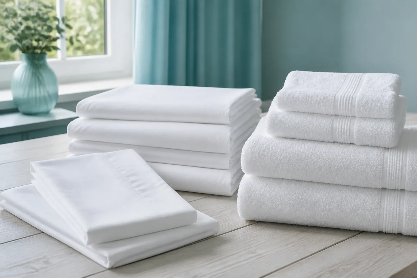 Stacked guest sheets and towels for short-let changeover