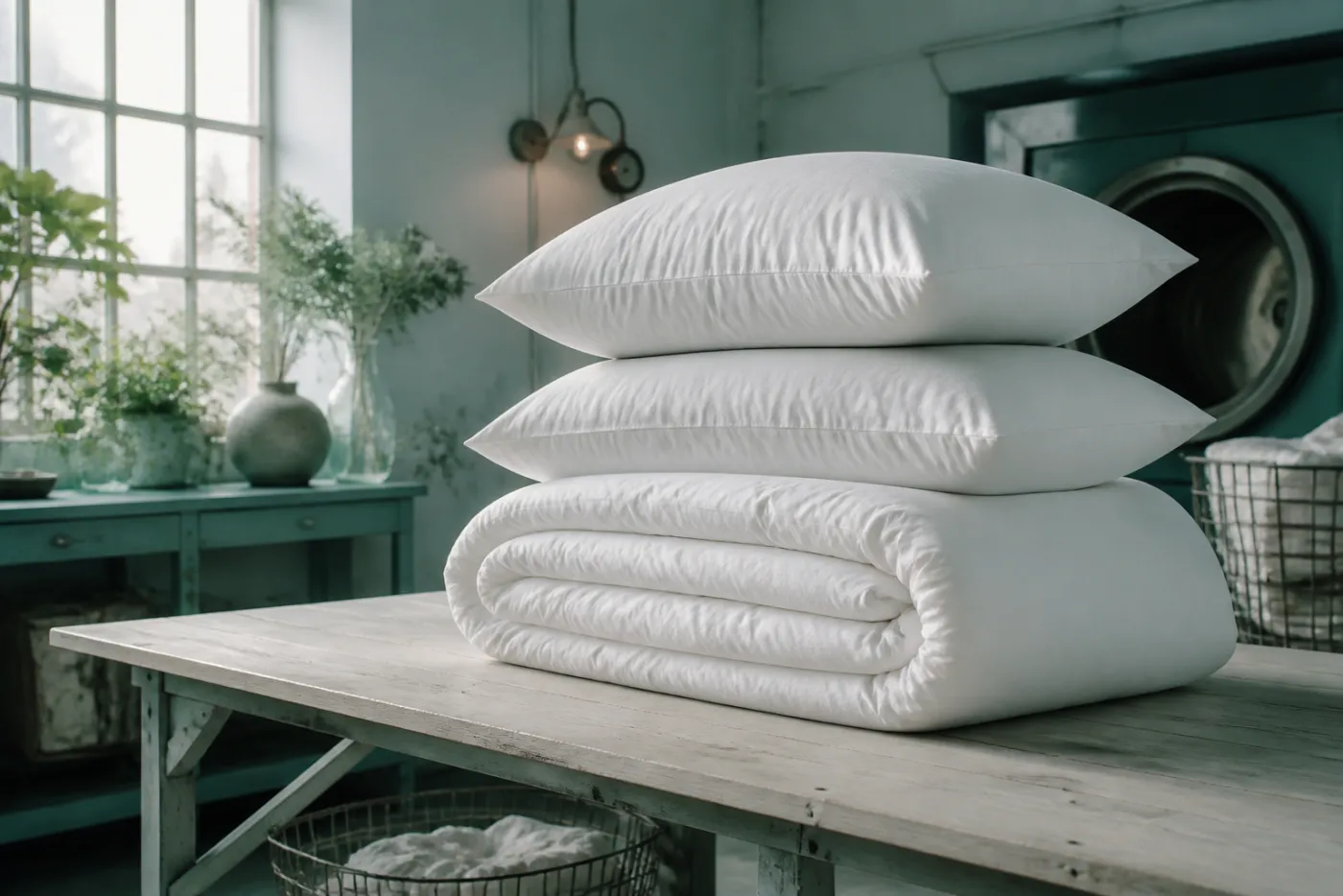 Folded clean duvet and bedding stack